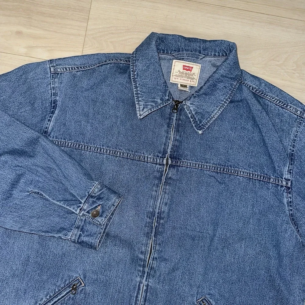 Vintage Levi's Straus Denim Trucker Bomber Jacket Mens Large Workwear Zip‎ Up